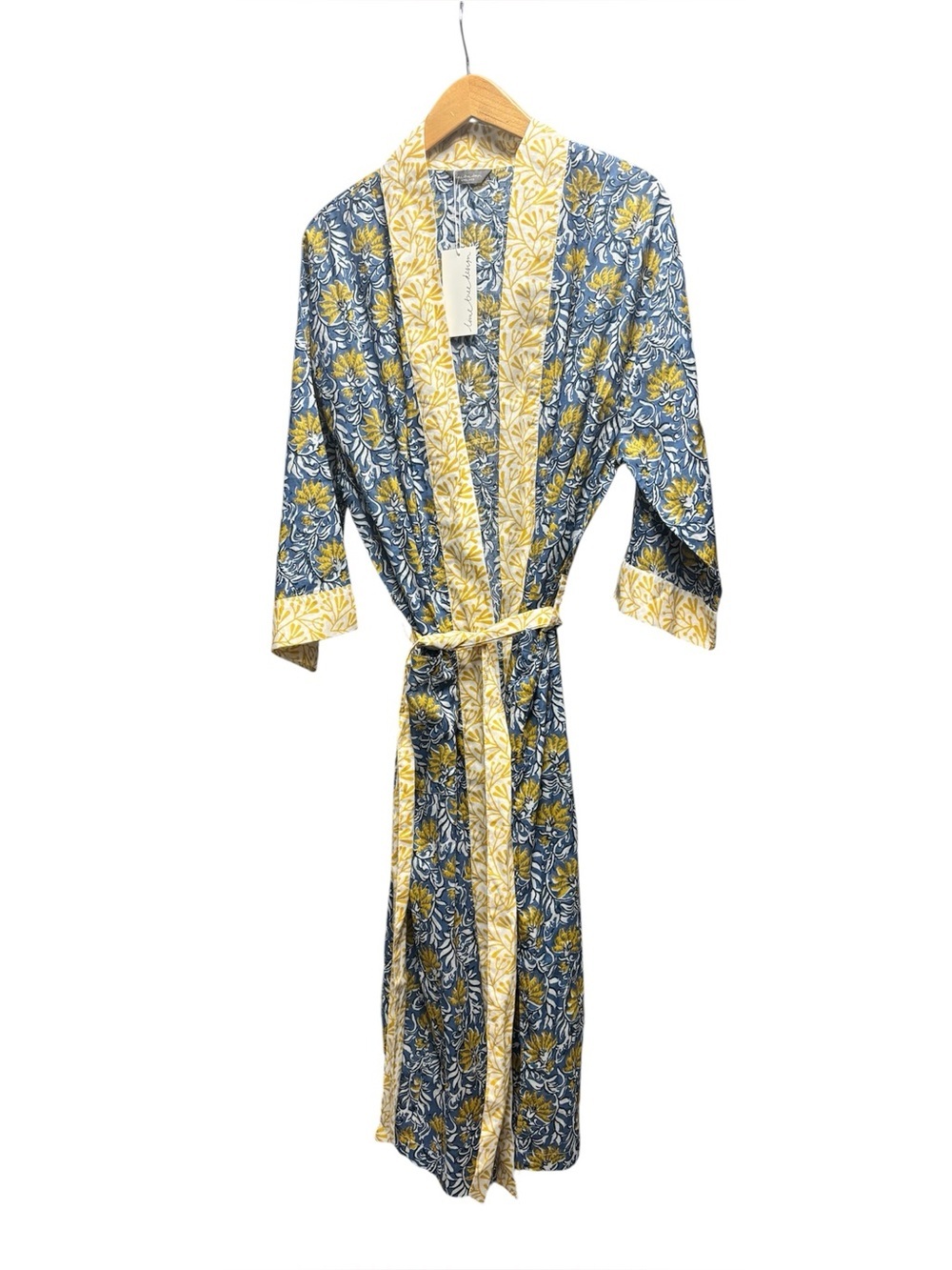 NWT Lime Tree Design Full Length Cotton Kimono Jaipur Blue & Yellow - Picture 3 of 11